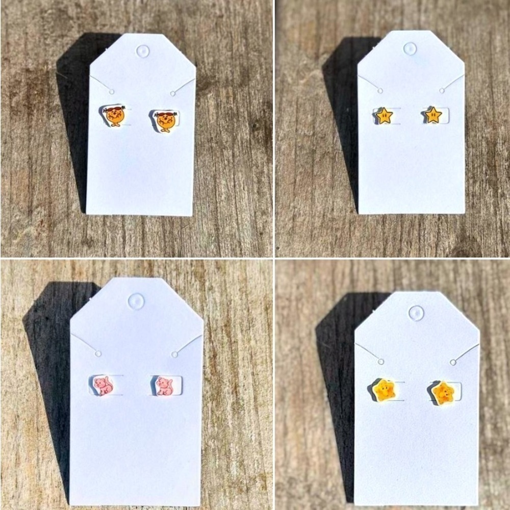 Handmade Acrylic Stud Earrings Custard the Kitty, Care Bear, Mario Little Miss
